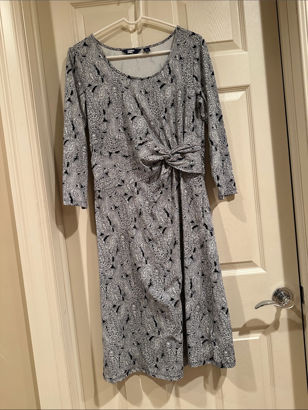 Lands End White Paisley Knot-Front Midi Dress